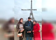 Keluarga wisatawan berfoto di depan Menara Eiffel Paris dalam perjalanan pertama ke Eropa tahun 2026.